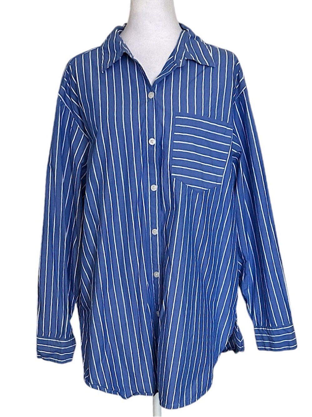 Future Collective Kahlana Barfield Shirt Blue White Striped Women’s Size XL